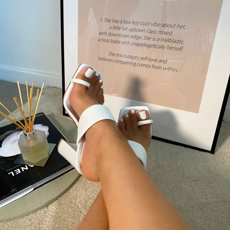 Women's Shoes European and American Style Solid Color Square Toe High Heels
