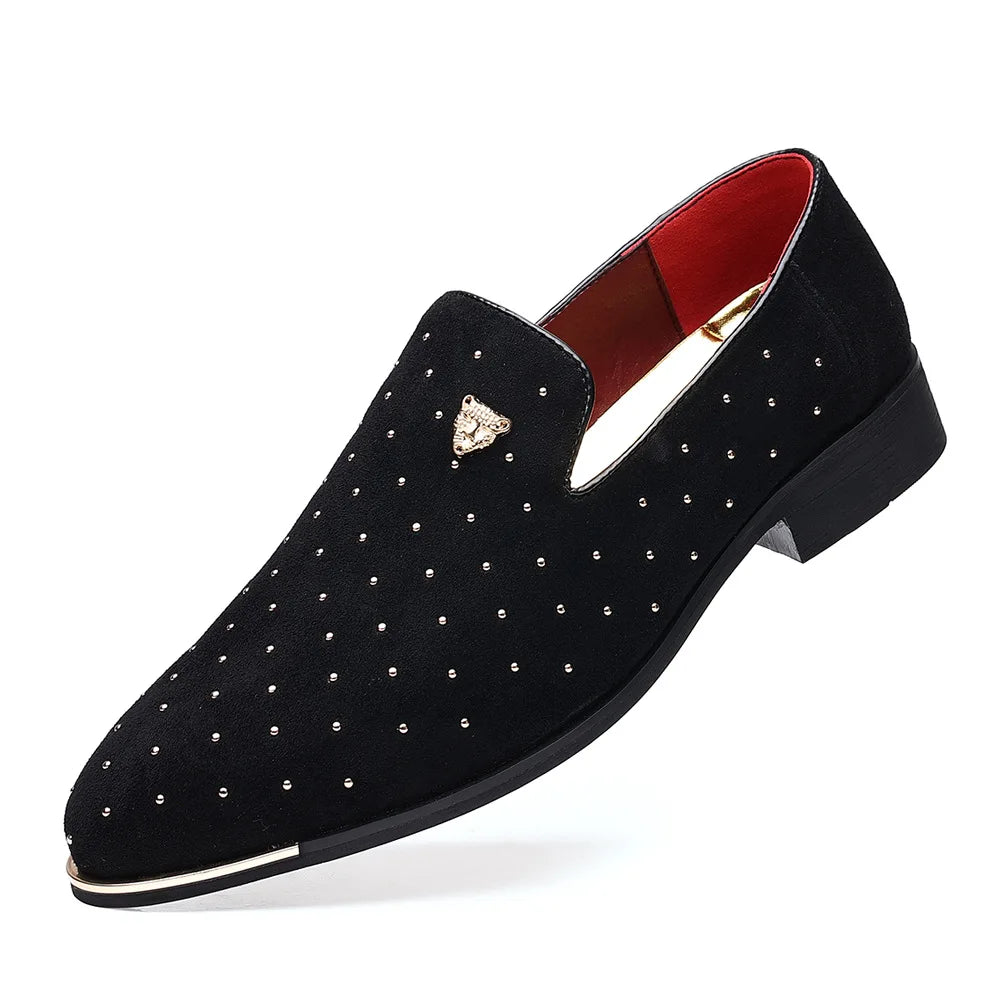 Men Loafers Suede Leather Slip-on Rivets Moccasins Men's Casual Shoes Outdoor Light Comfortable Driving Flats EU Sizes 39-48
