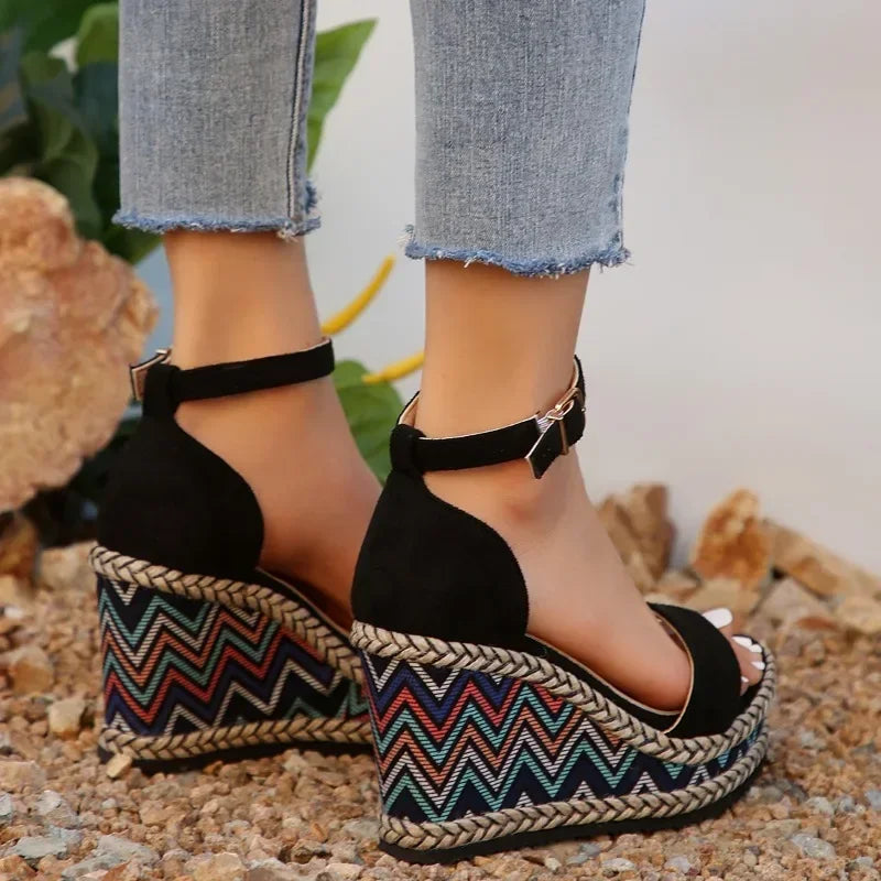 2024 Plus Size Buckle Strap Wedges.