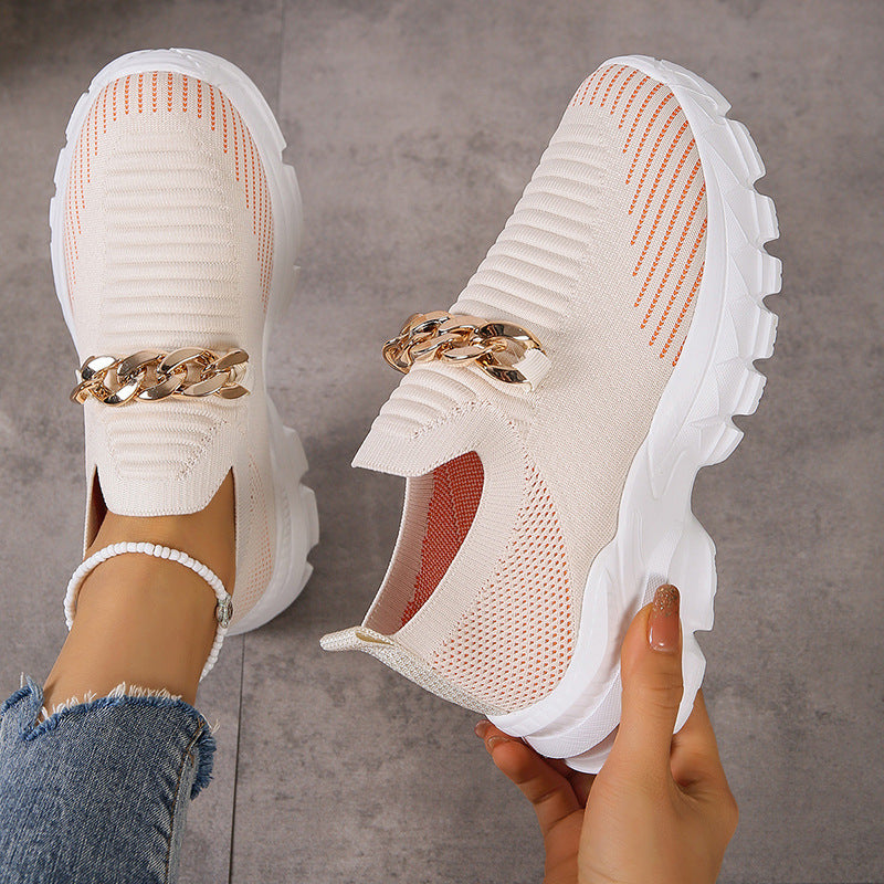 Chain Design Mesh Breathable Walking Flat Shoes