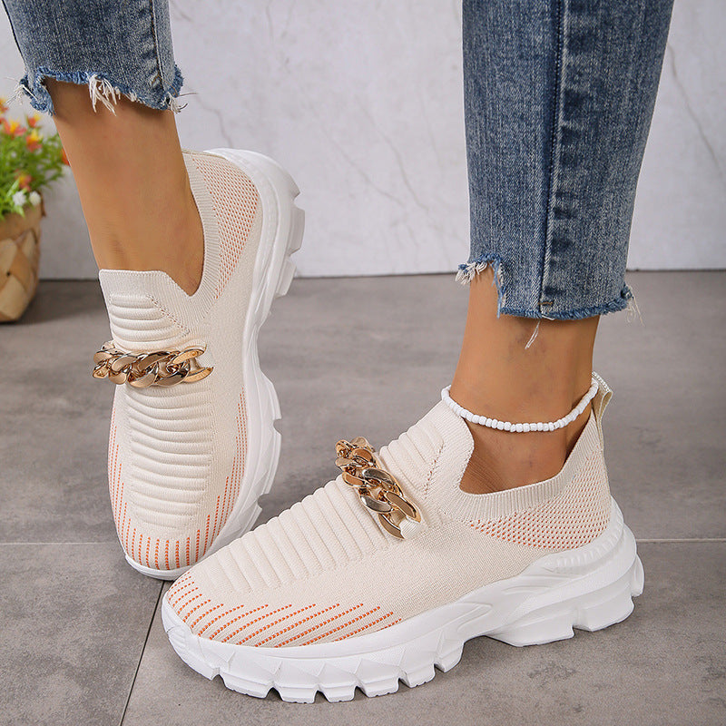 Chain Design Mesh Breathable  Walking Flat Shoes