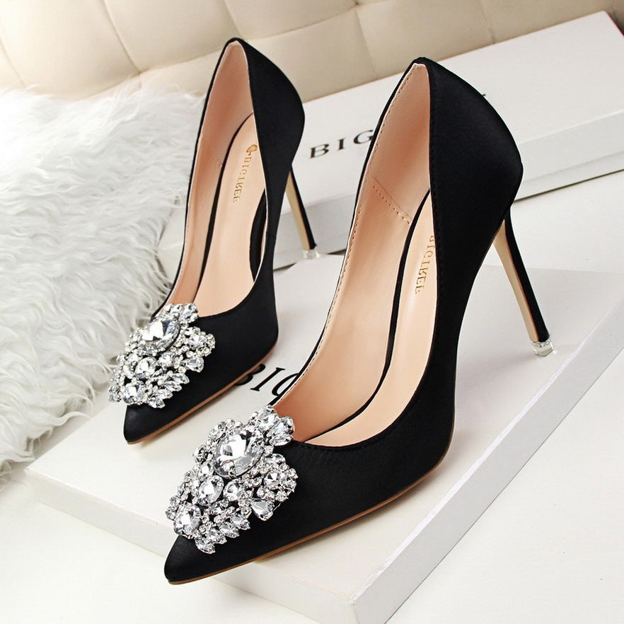 Black High Heels Stiletto Leather Shoes