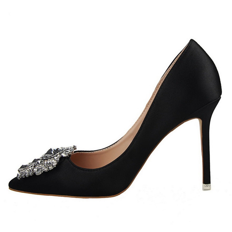 Black High Heels Stiletto Leather Shoes