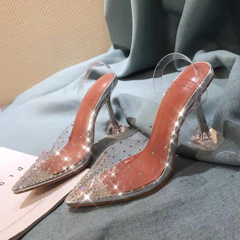 High/low-heeled Transparent Crystal Baotou
