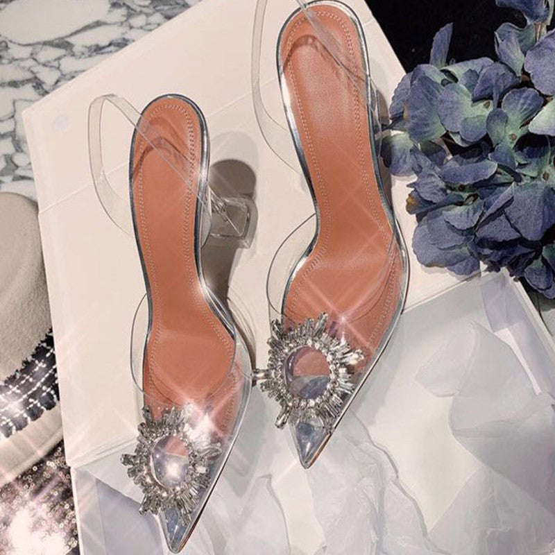 High/low-heeled Transparent Crystal Baotou
