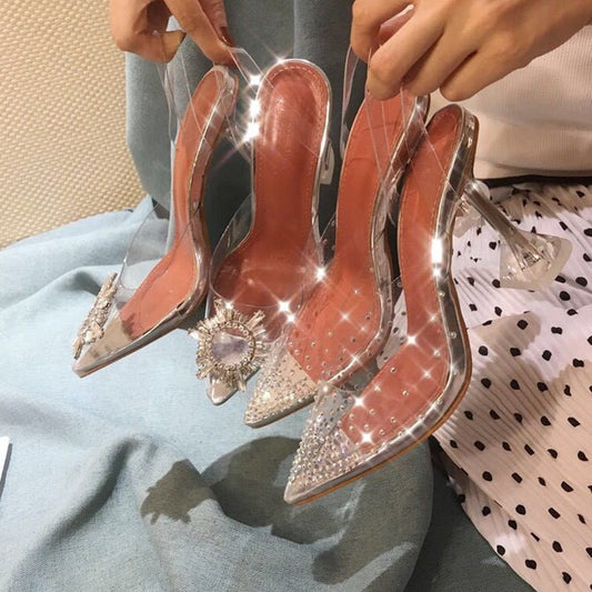 High/low-heeled Transparent Crystal Baotou