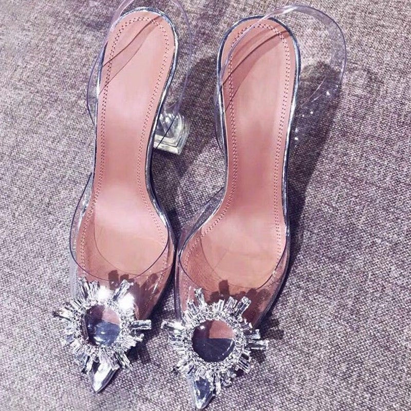 High/low-heeled Transparent Crystal Baotou
