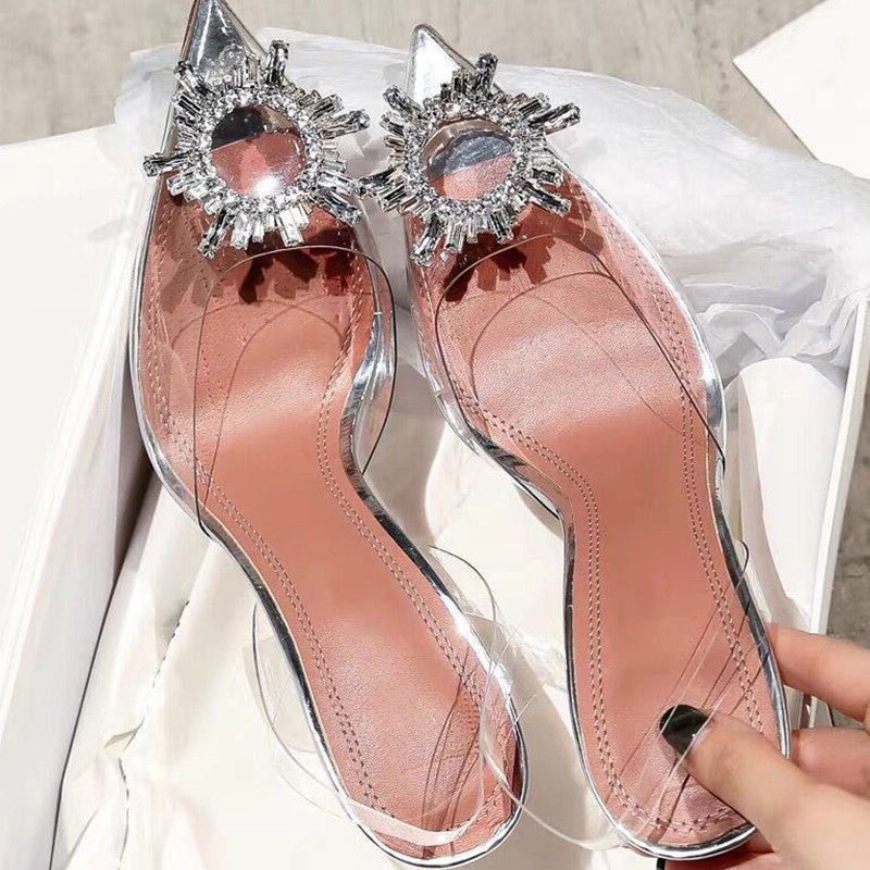 High/low-heeled Transparent Crystal Baotou