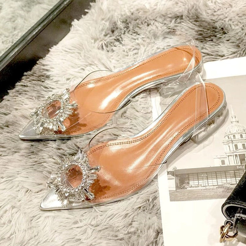 High/low-heeled Transparent Crystal Baotou