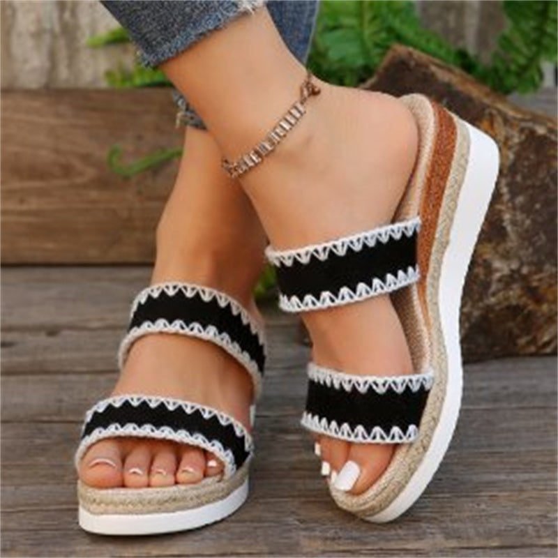 Hemp Rope Woven Wedge Slippers