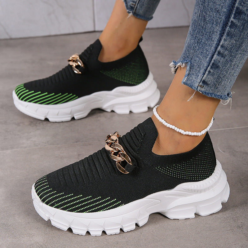 Chain Design Mesh Breathable  Walking Flat Shoes