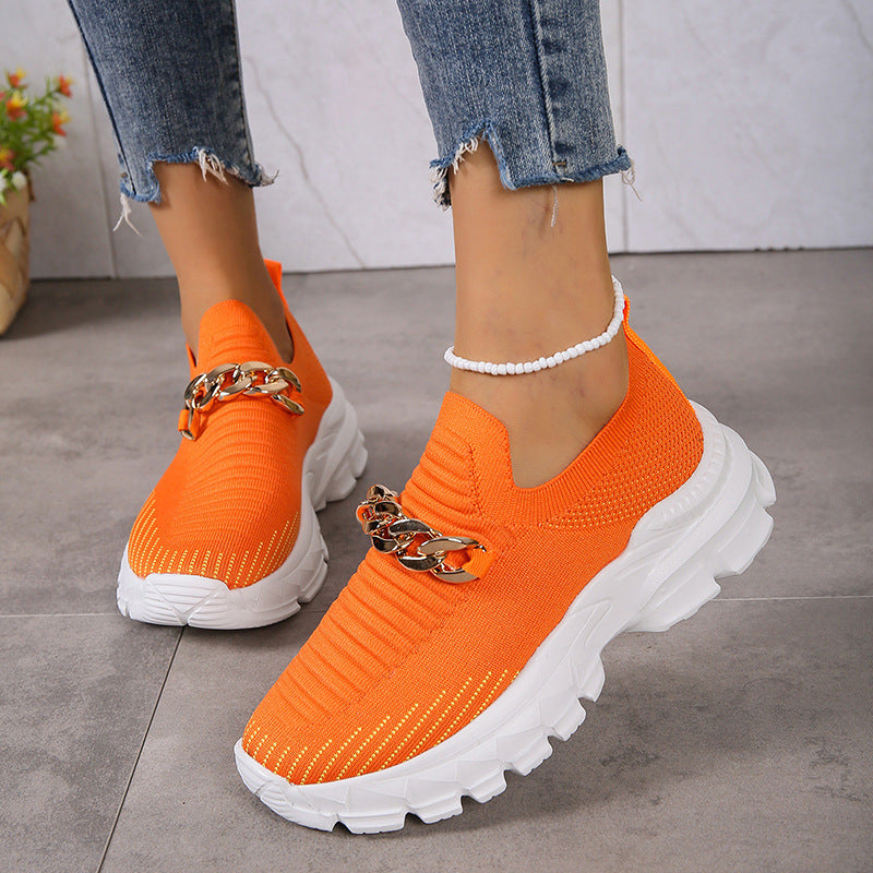 Chain Design Mesh Breathable  Walking Flat Shoes