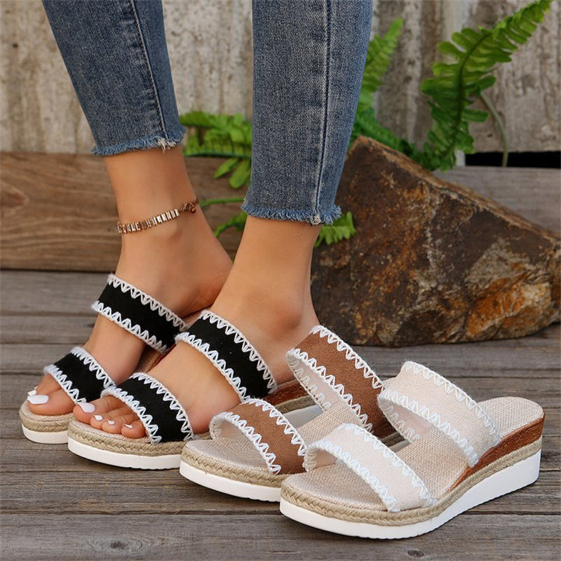 Hemp Rope Woven Wedge Slippers