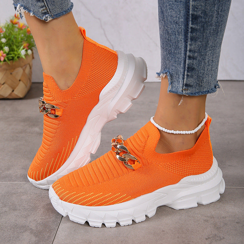 Chain Design Mesh Breathable  Walking Flat Shoes