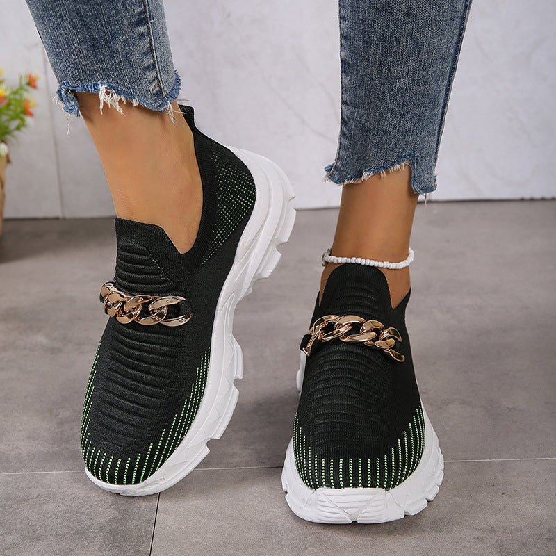 Chain Design Mesh Breathable  Walking Flat Shoes