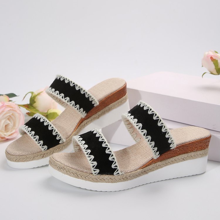 Hemp Rope Woven Wedge Slippers