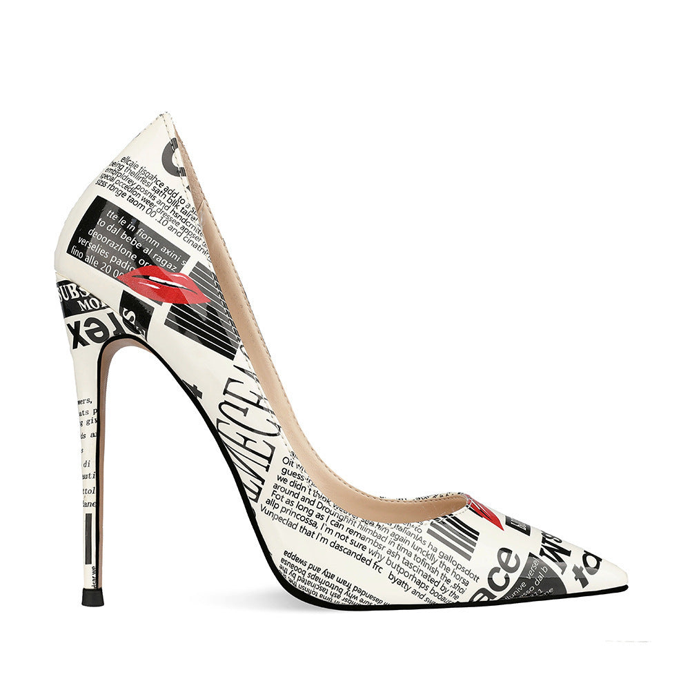 12cm Graffiti  Pointed Stiletto Heels as seen on Catwalk Show