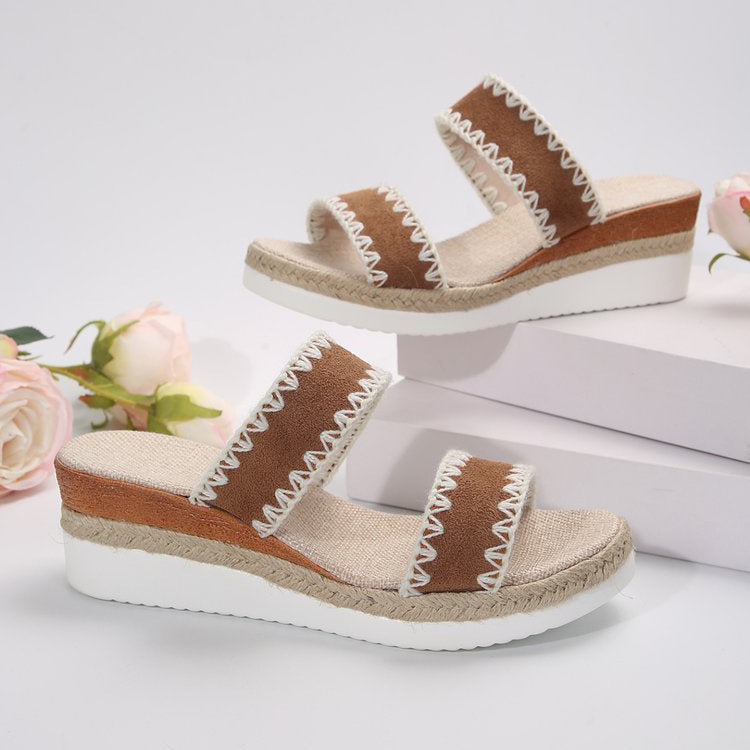Hemp Rope Woven Wedge Slippers