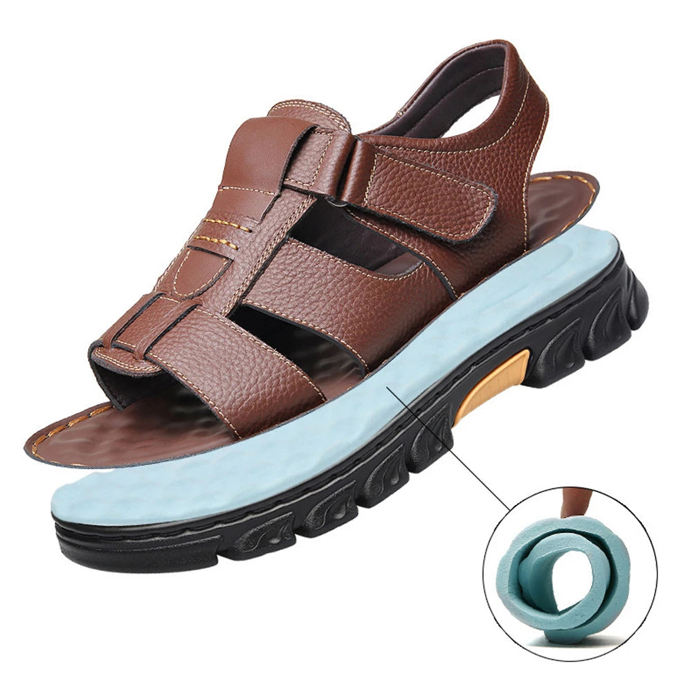 Loveontop Sandals Men's New Beach Shoes Cowhide Slippers Outdoor  Non-slip Thick-soled Leather Sandals for Me