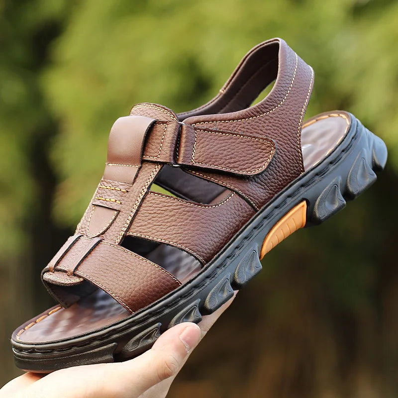 Loveontop Sandals Men's New Beach Shoes Cowhide Slippers Outdoor  Non-slip Thick-soled Leather Sandals for Me