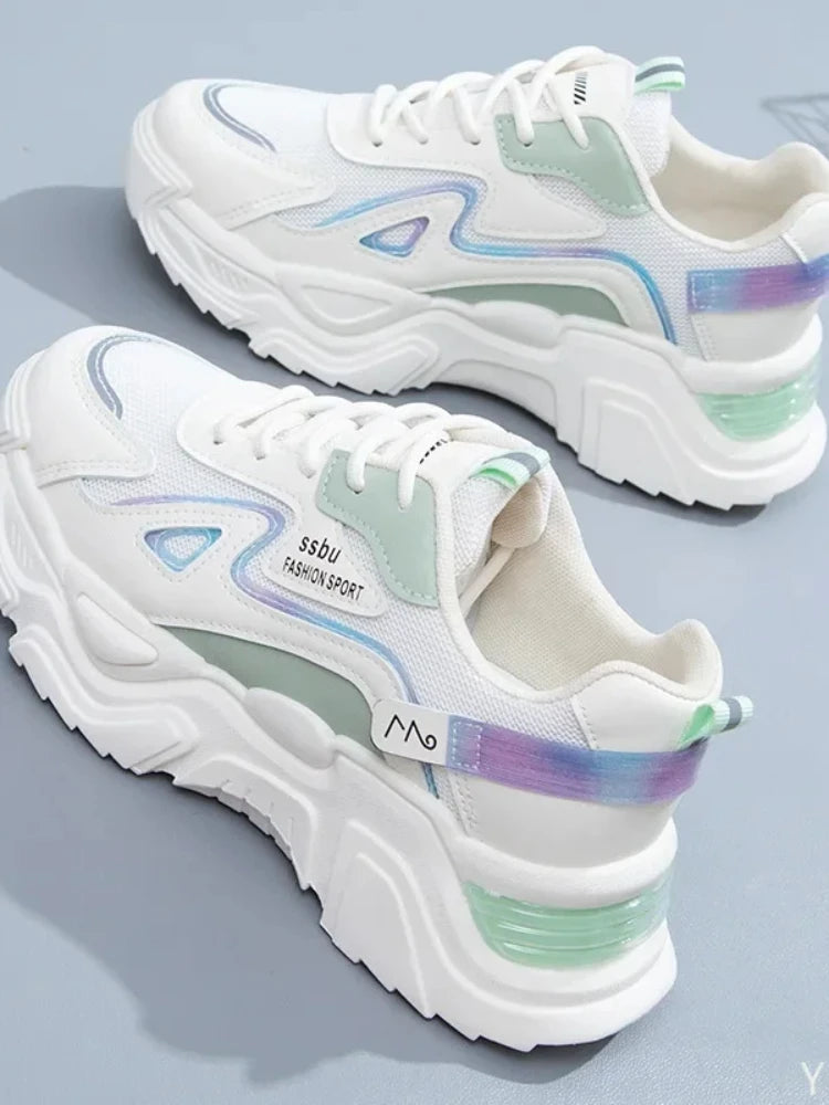 Green Casual Trainers with Chunky Flat Shoes