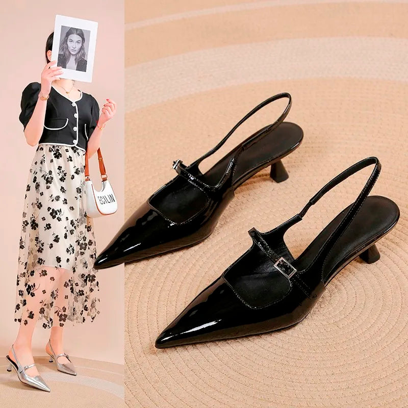 New Pointed Toe Women's Slingback Silver Heels