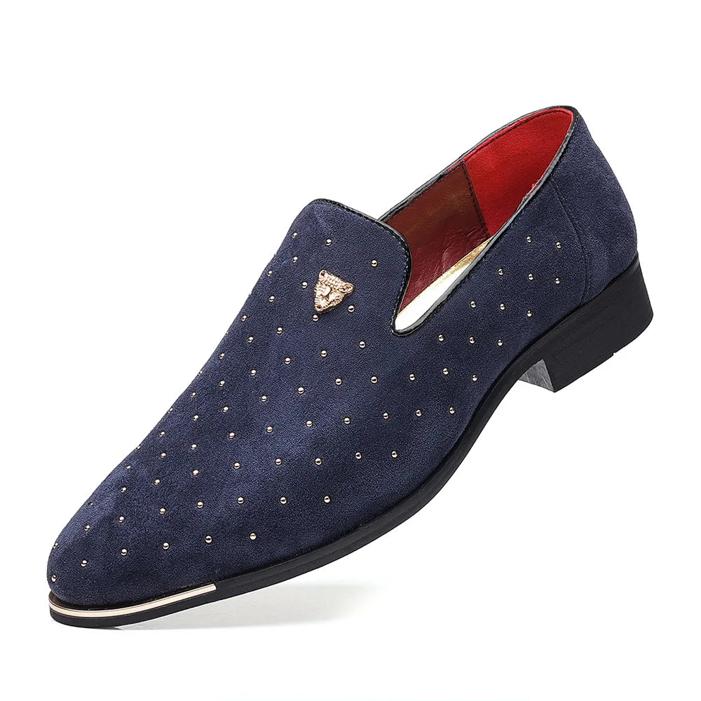 Men Loafers Suede Leather Slip-on Rivets Moccasins Men's Casual Shoes Outdoor Light Comfortable Driving Flats EU Sizes 39-48