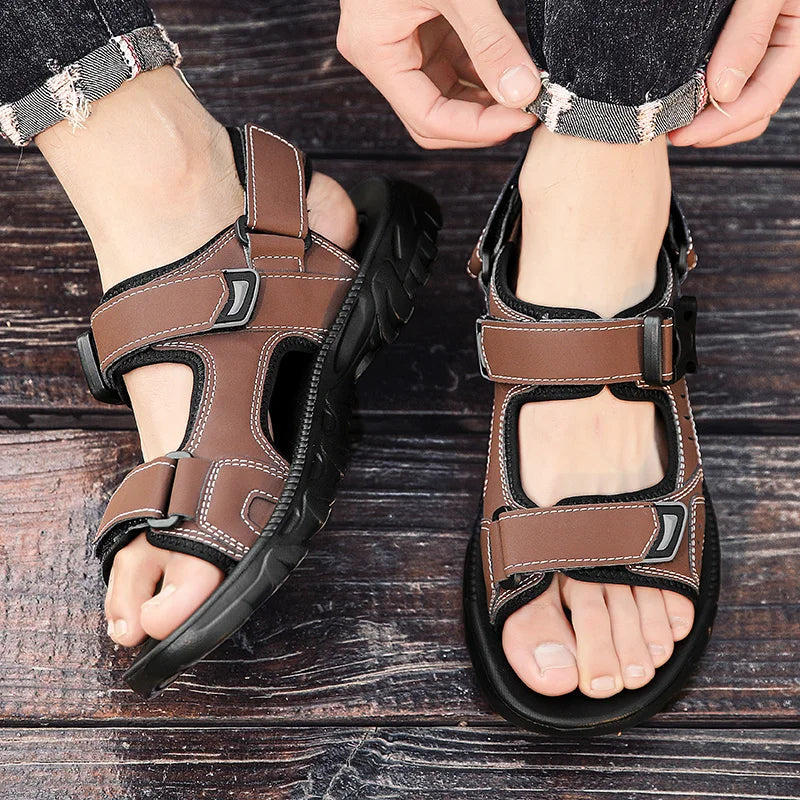 Summer Men's Genuine Leather Sandals Outdoor Roman Sandals Beach Anti slip Casual Lightweight Open Toe Boys' Sports Sandals