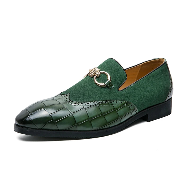 Green Loafers Nubuck Leather Designer Casual