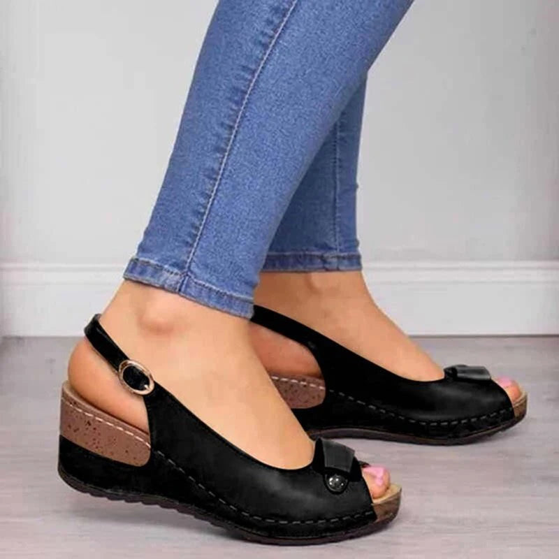Soft Bottom Heeled Wedge Sandals with Platform