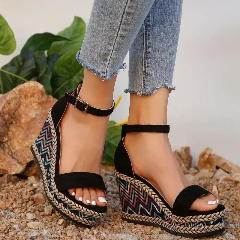 2024 Plus Size Buckle Strap Wedges.