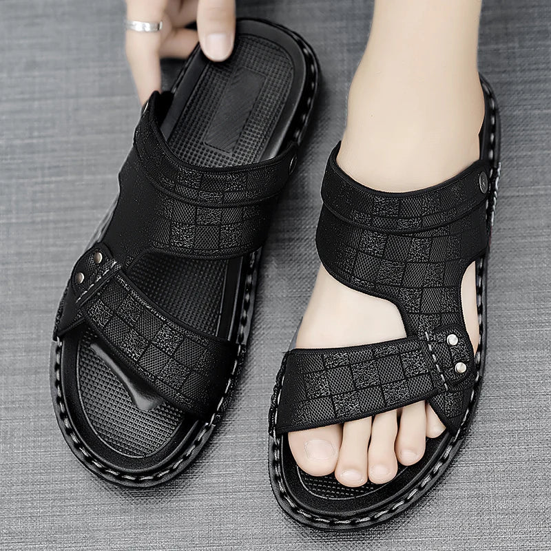 Summer Men's Genuine Leather Sandals Outdoor Roman Sandals Beach Anti slip Casual Lightweight Open Toe Boys' Sports Sandals