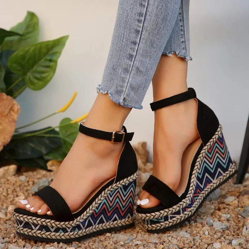 2024 Plus Size Buckle Strap Wedges.