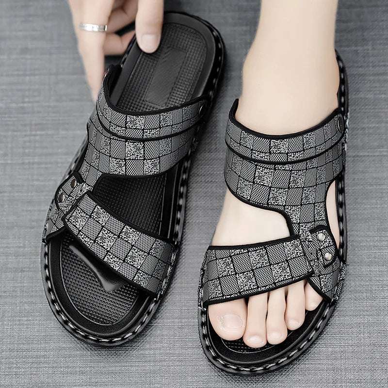 Summer Men's Genuine Leather Sandals Outdoor Roman Sandals Beach Anti slip Casual Lightweight Open Toe Boys' Sports Sandals