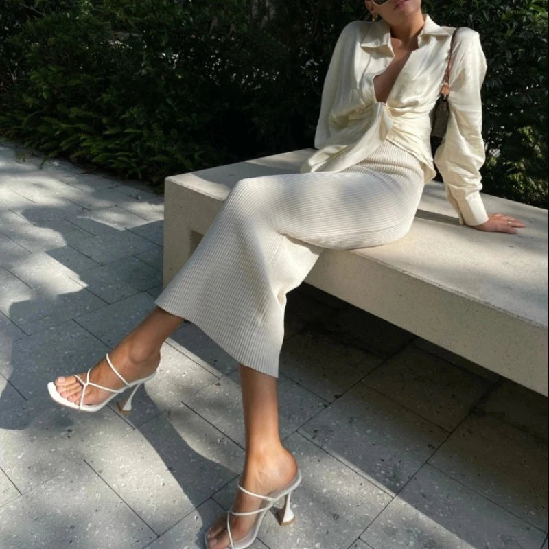 White Square Toe Heels