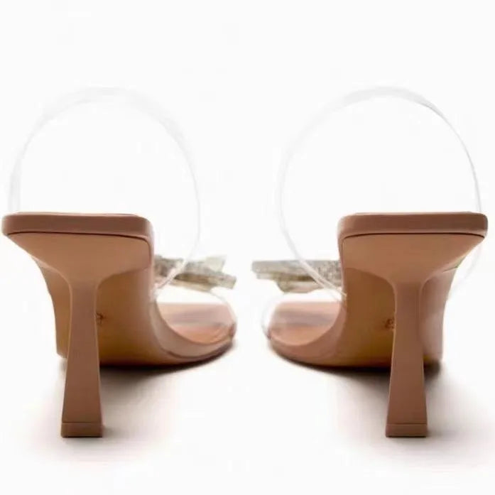 nsparent PVC Sandals with Bow and Square Toe
