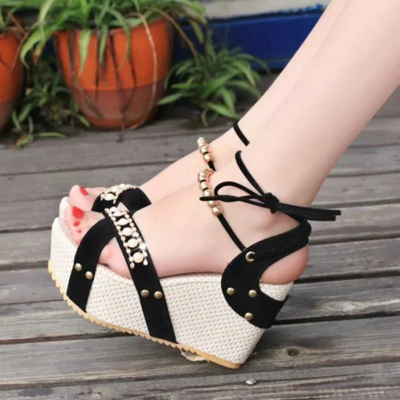 Women's Shoes Fashion Wedge Platform Sandals Female Casual High Heels Shoes Rhinestones Comfort Thick Bottom Sandalias 2024