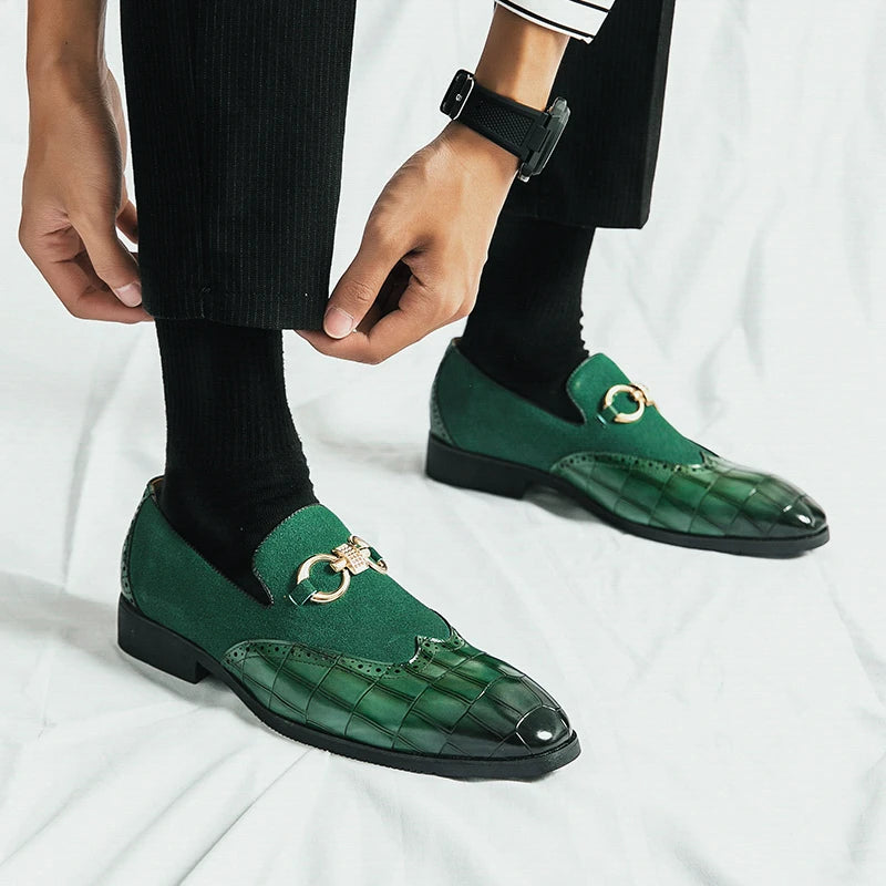 Green Loafers Nubuck Leather Designer Casual