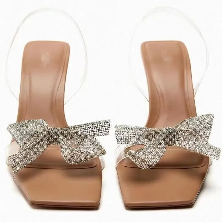nsparent PVC Sandals with Bow and Square Toe