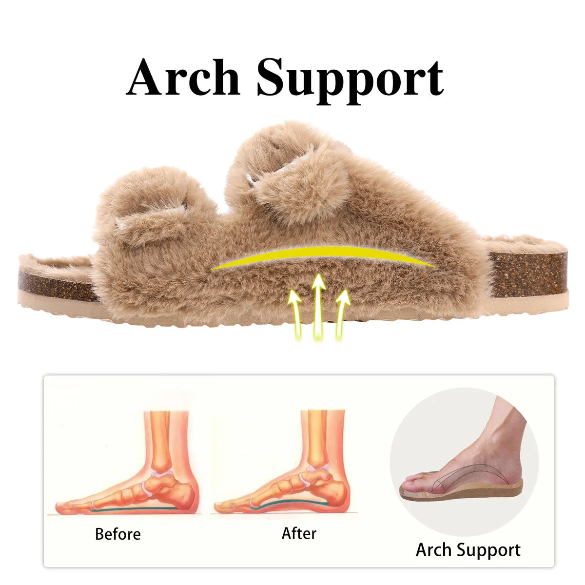 Women Cork Footbed Fluffy Slide Fuzzy Slippers