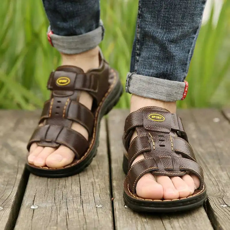 Genuine Leather Men Sandals Male Summer Shoes Outdoor Casual Sandal Cowhide Beach Shoes Classic Non-slip Men's Sandles