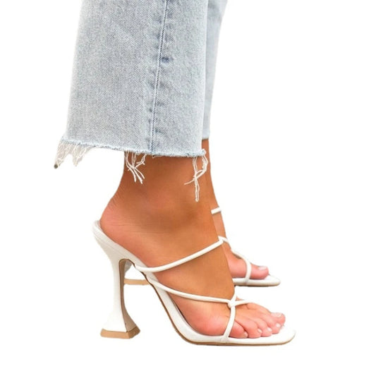 White Square Toe Heels