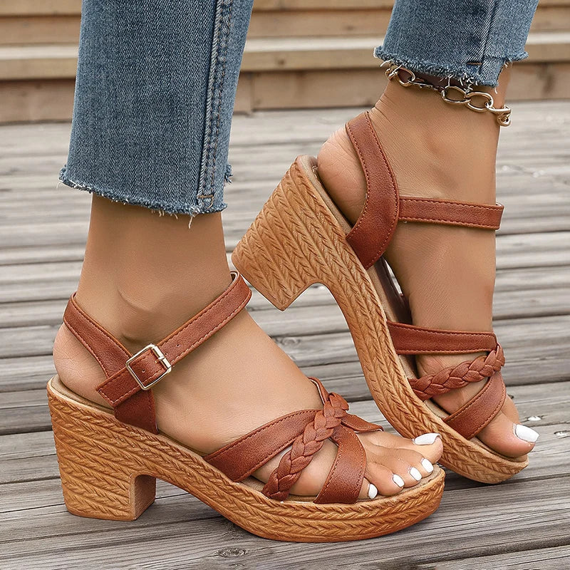 Braided High Heel Gladiator Sandals