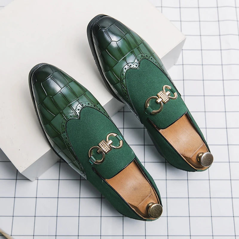 Green Loafers Nubuck Leather Designer Casual