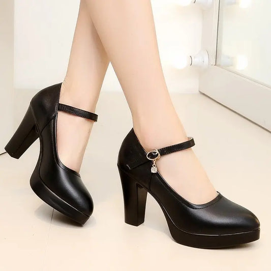 New Fashion Buckle Solid Black Shoes