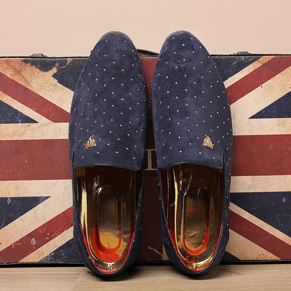 Men Loafers Suede Leather Slip-on Rivets Moccasins Men's Casual Shoes Outdoor Light Comfortable Driving Flats EU Sizes 39-48