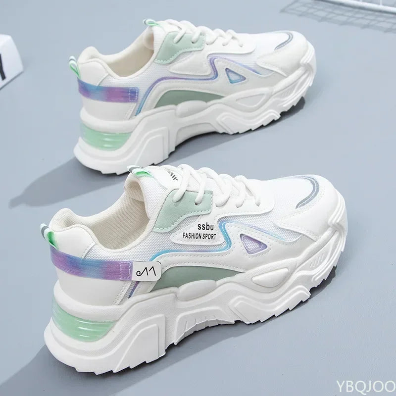 Green Casual Trainers with Chunky Flat Shoes
