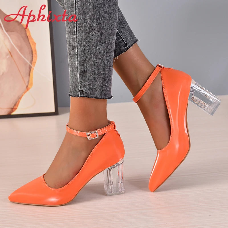 Rhinestone Pearl Chain Chunky Heels