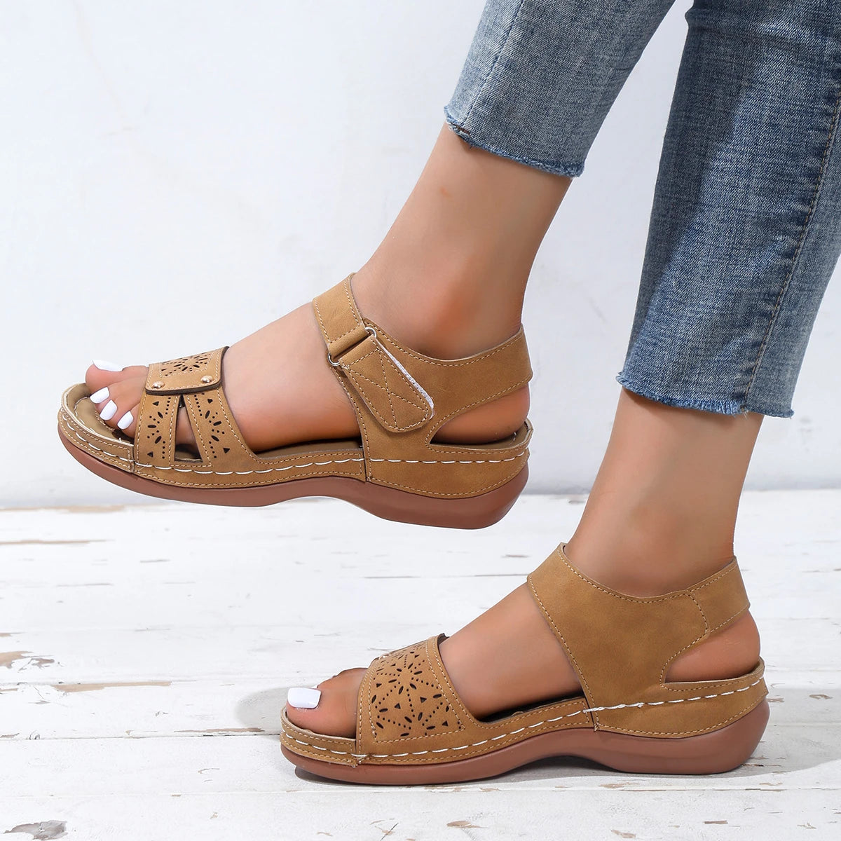 Open Toe  Soft Stitching Ladies Comfortable Wedge