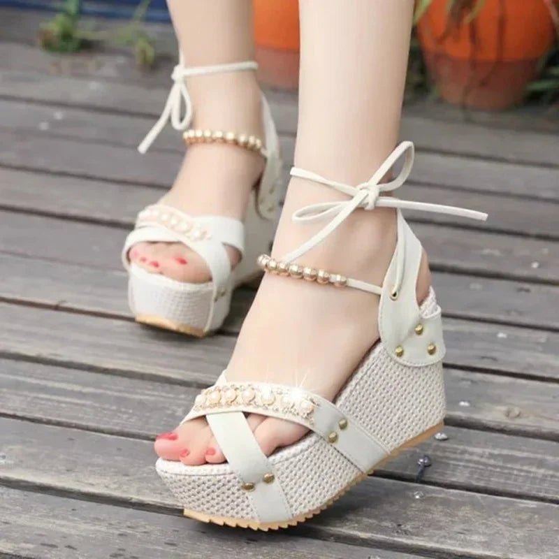 Women's Shoes Fashion Wedge Platform Sandals Female Casual High Heels Shoes Rhinestones Comfort Thick Bottom Sandalias 2024
